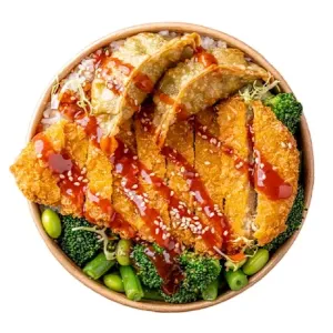Sweet and sour vegan chicken met rijst