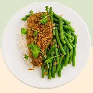 Kruidige rendang met rijst & sperziebonen - Extra