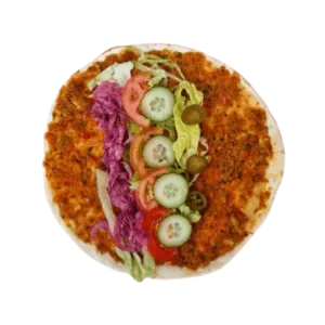 Turkse pizza met salade en knoflooksaus