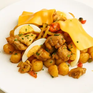 Cheesy roerbakkrieltjes met kip-vadouvan extra