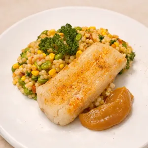 Sous-vide kabeljauw met parelcouscous en miso-citroensaus extra