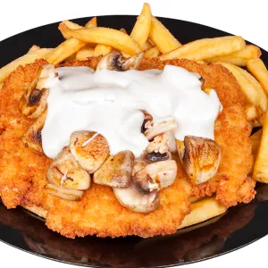 Schnitzel champignonroomsaus menu