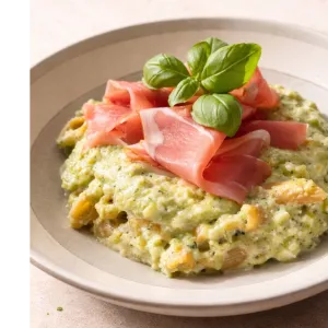 Pasta met courgette en gerookte ham