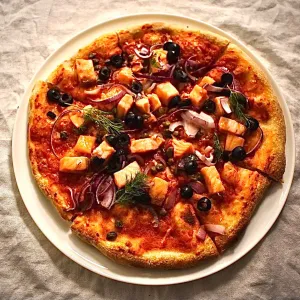 Pizza met zalm groot