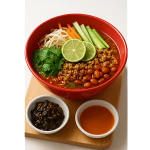 Dai (Thai) cold rice noodle salad with minced chicken / 傣味（泰式）鸡肉沫凉拌米线