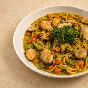 Linguine pasta met mosselen