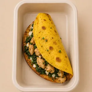 Eierwrap met kipfilet, spinazie en cottage cheese
