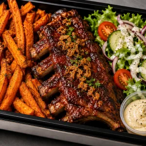 Spareribs met zoete aardappel frietjes
